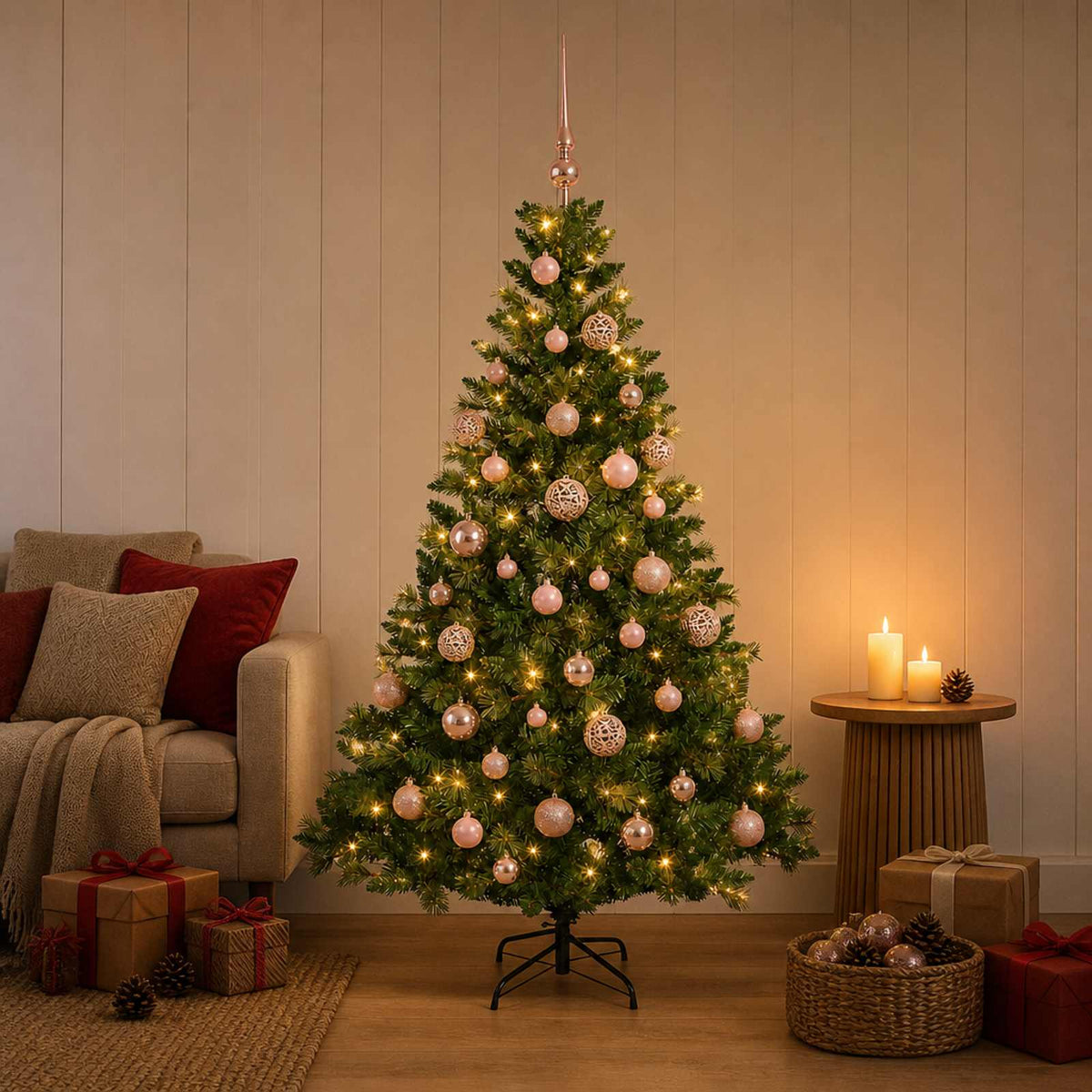 vidaXL Artificial Christmas Tree with Bauble 120 cm 150 LEDs