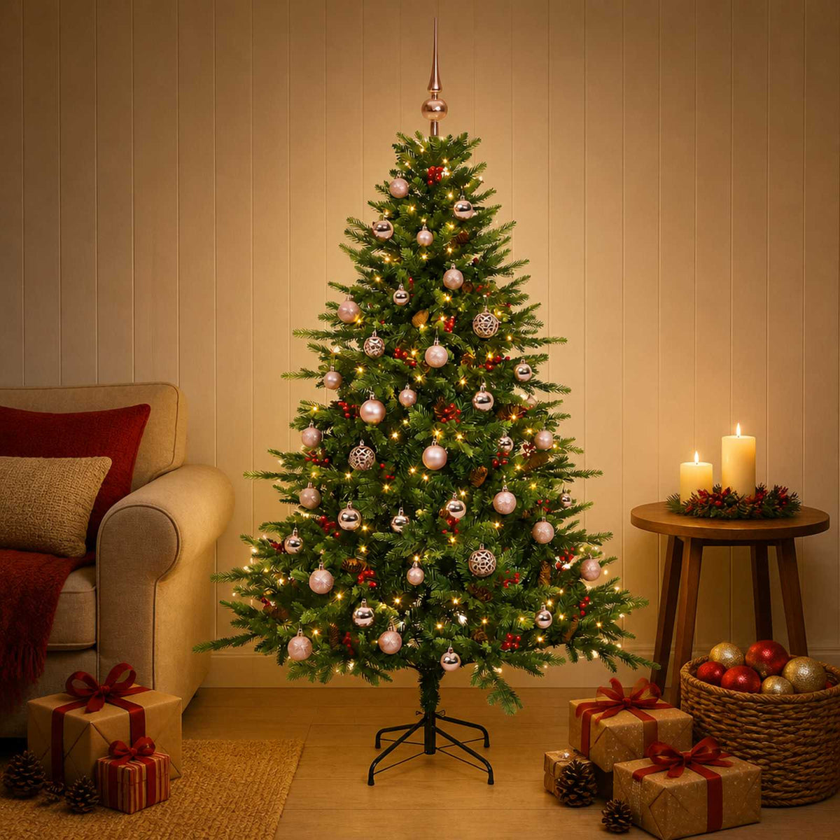 vidaXL Artificial Christmas Tree with Bauble 150 cm 150 LEDs