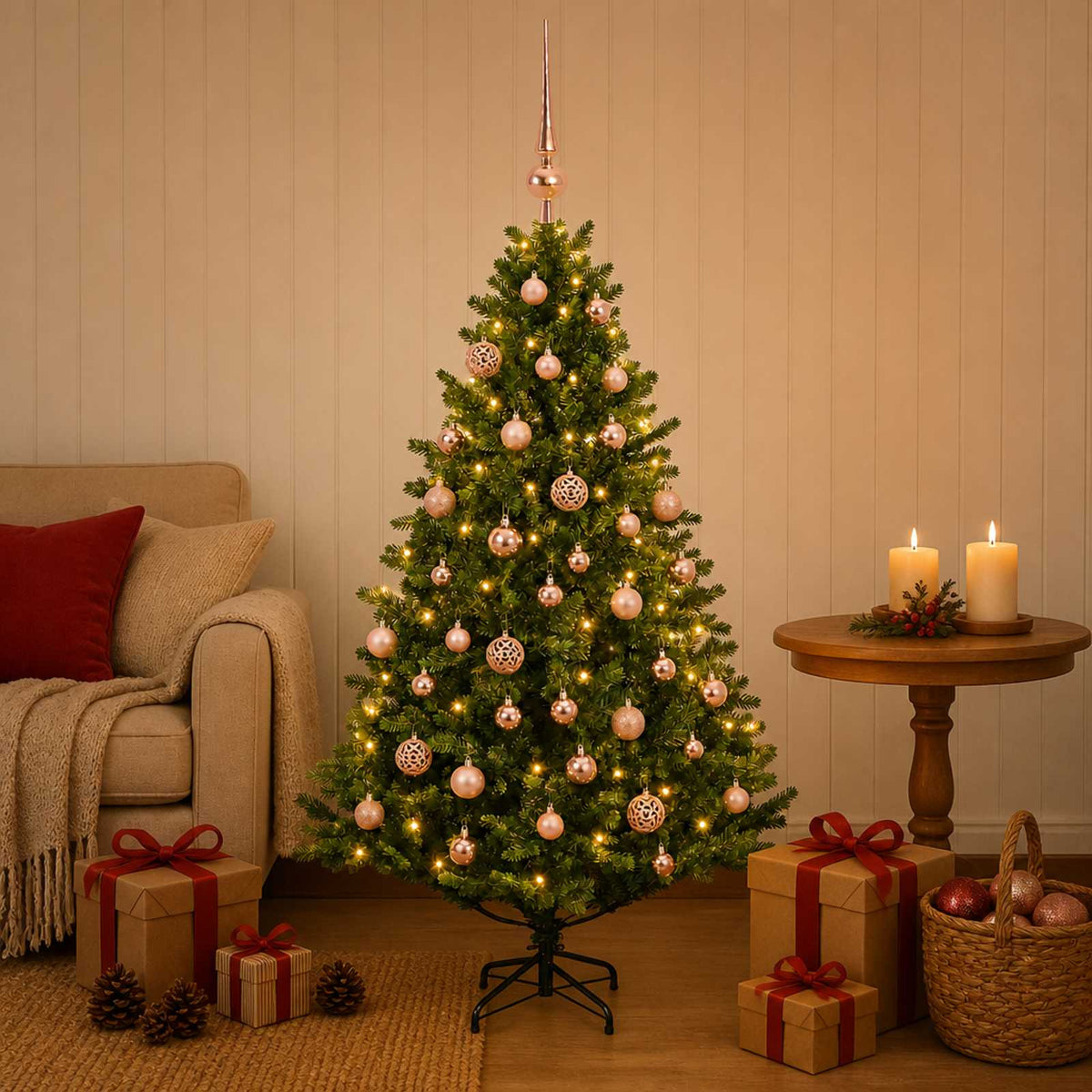 vidaXL Artificial Christmas Tree with Bauble 120 cm 150 LEDs