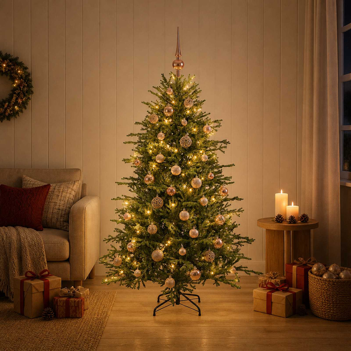 vidaXL Artificial Christmas Tree with Bauble 120 cm 150 LEDs