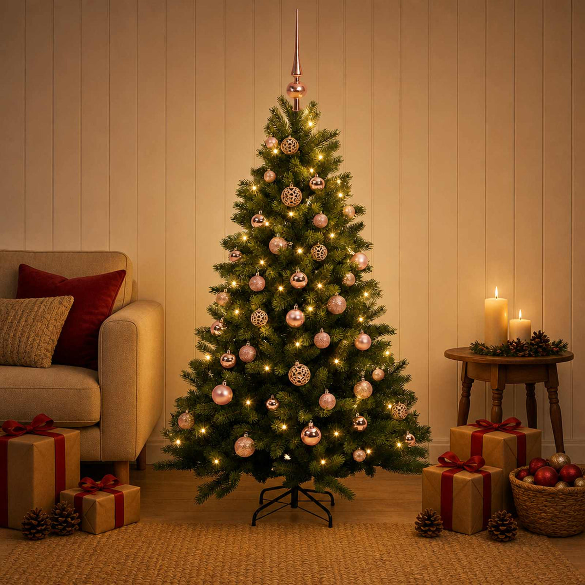 vidaXL Artificial Christmas Tree with Bauble 120 cm 150 LEDs