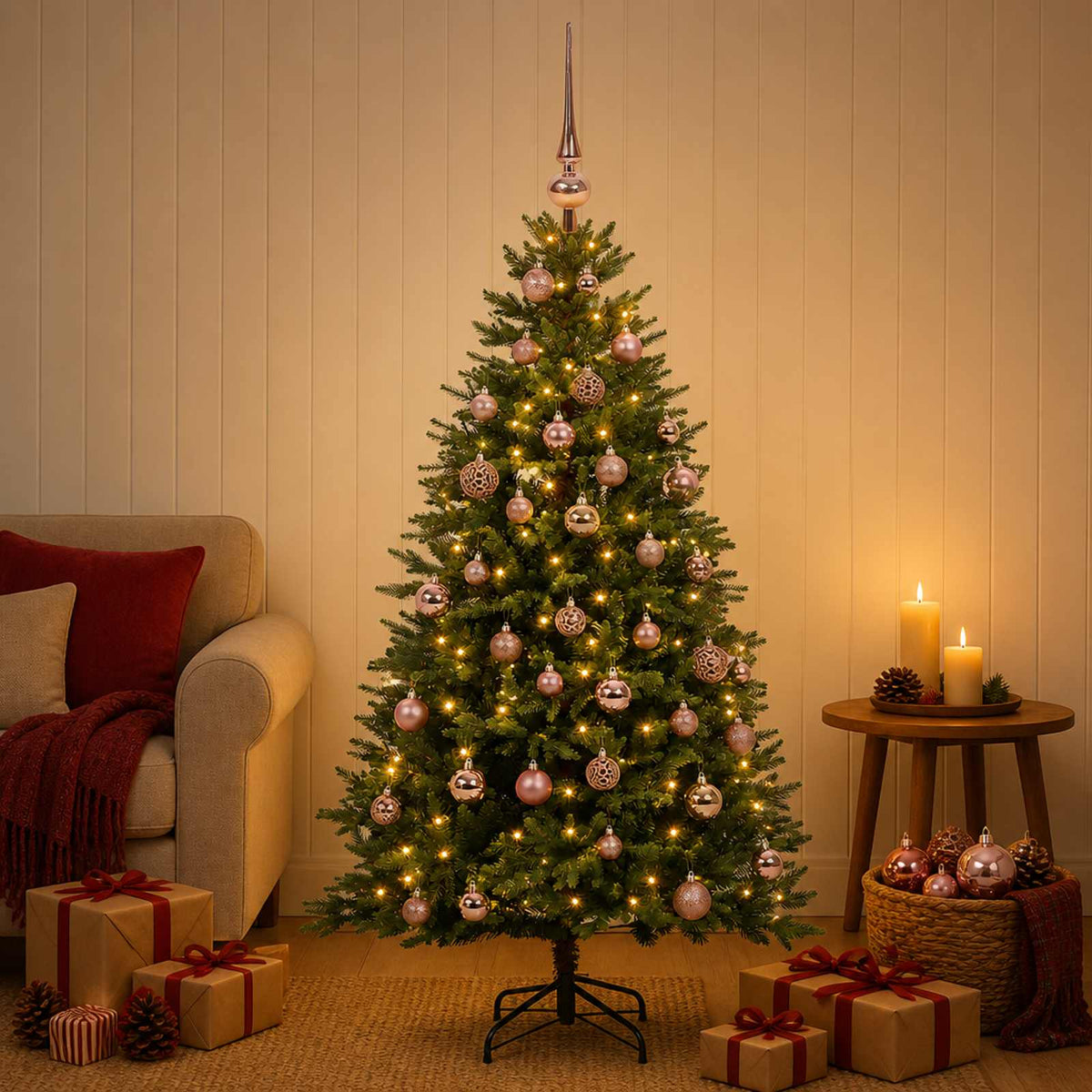 vidaXL Artificial Christmas Tree with Bauble 120 cm 150 LEDs