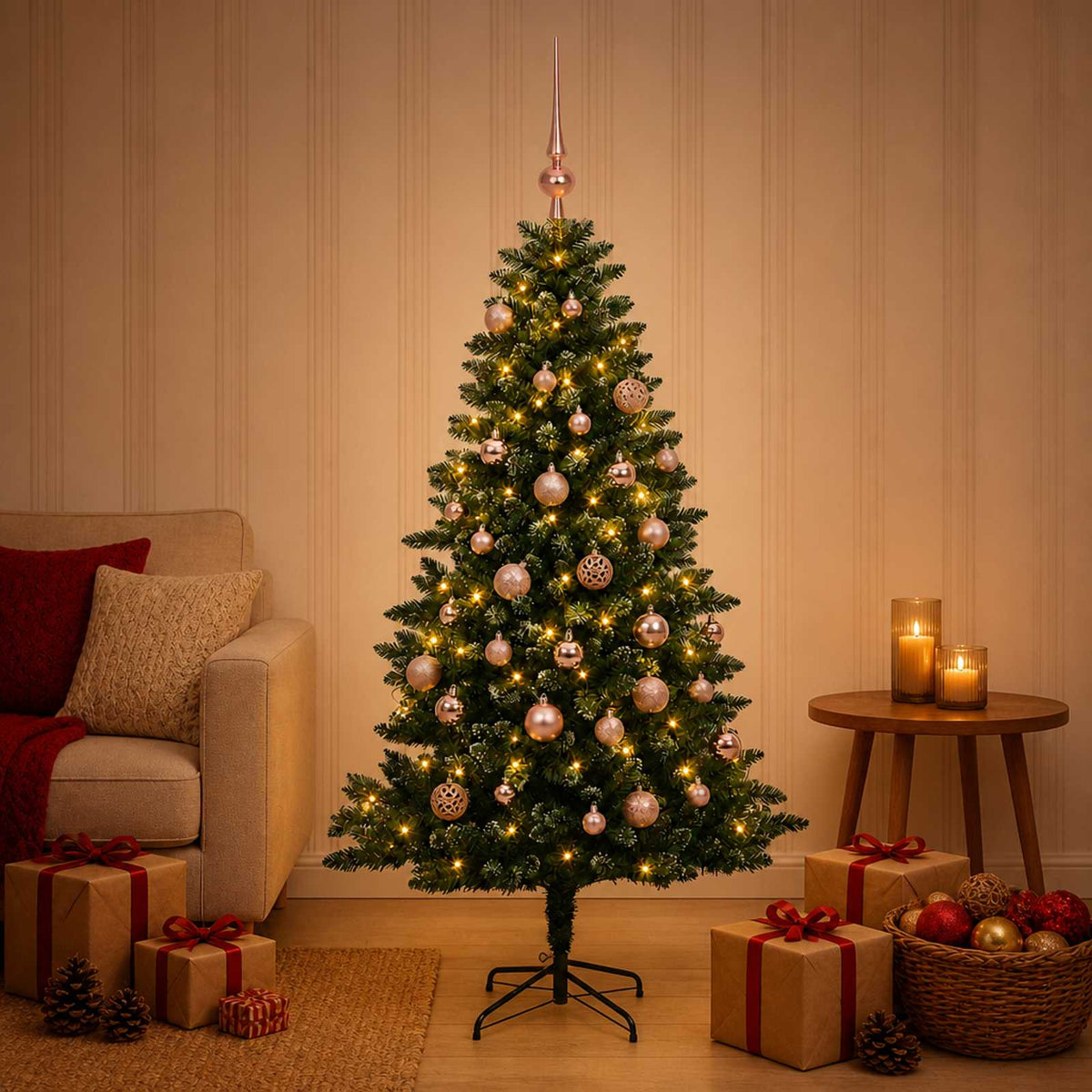 vidaXL Artificial Christmas Tree with Bauble 120 cm 150 LEDs
