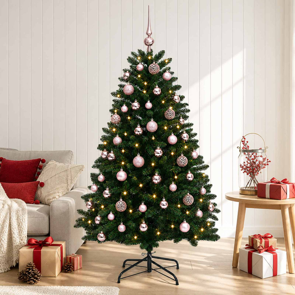 vidaXL Artificial Christmas Tree Mid-green with Bauble 180 cm 300 LEDs