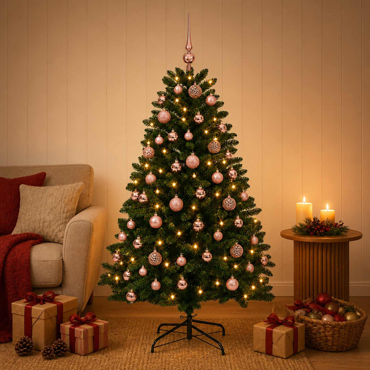 vidaXL Artificial Christmas Tree Mid-green with Bauble 180 cm 300 LEDs