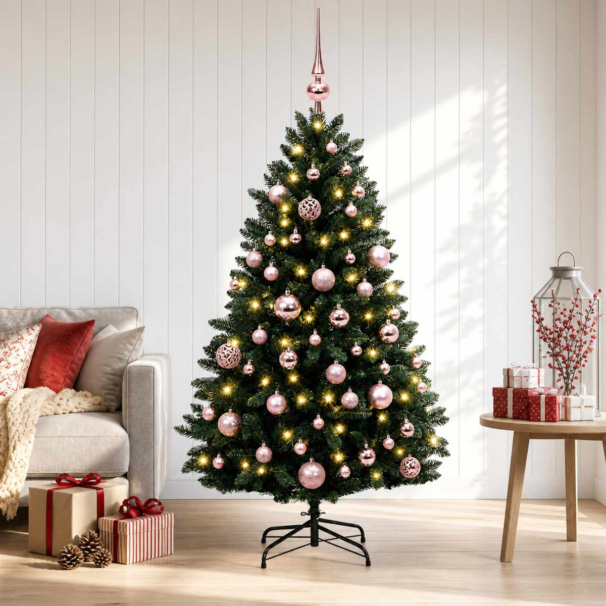 vidaXL Artificial Christmas Tree Dark Green with Baubles 180 cm