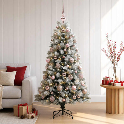 vidaXL Artificial Hinged Christmas Tree with Baubles 120 cm 150 LEDs