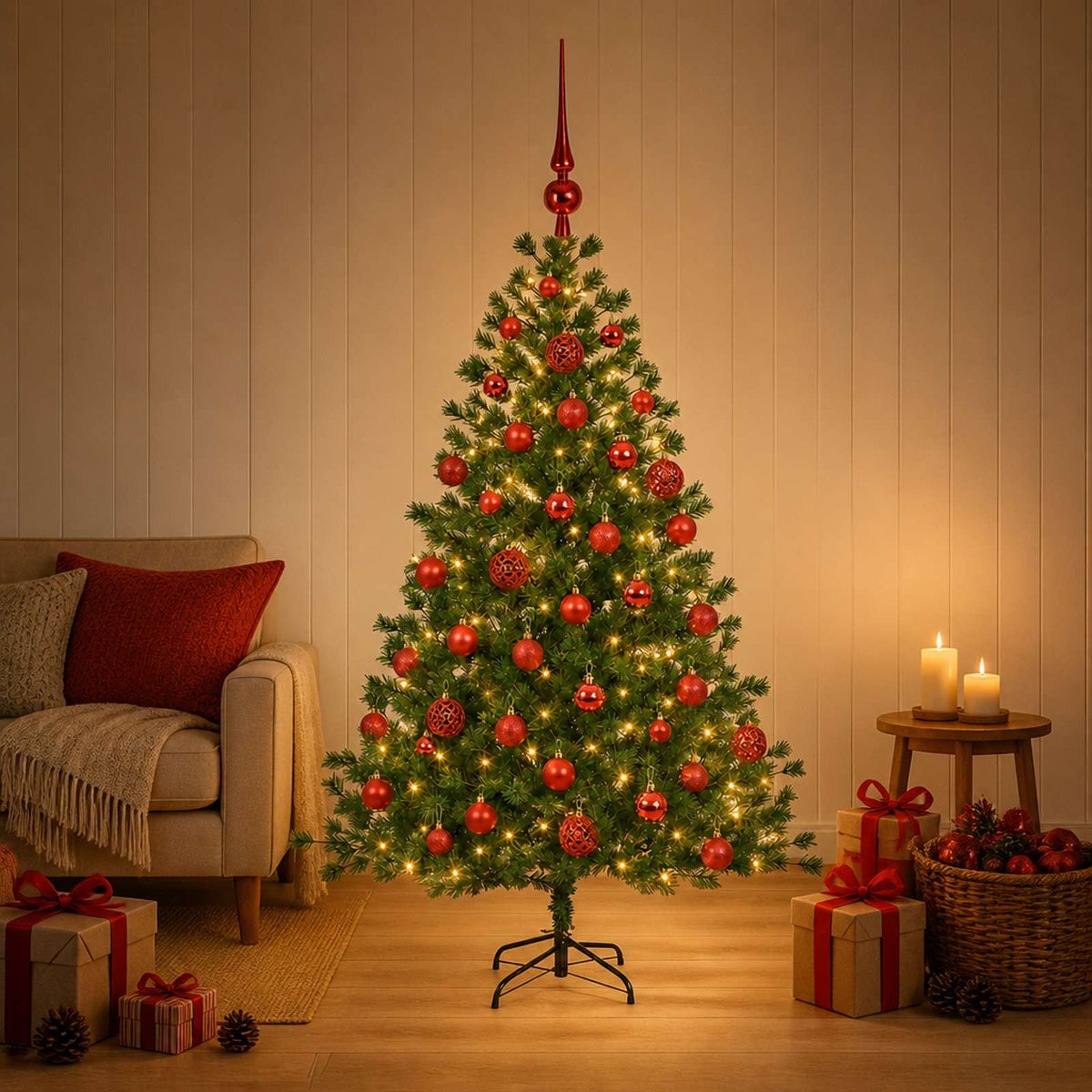 vidaXL Artificial Christmas Tree with Bauble 120 cm 150 LEDs