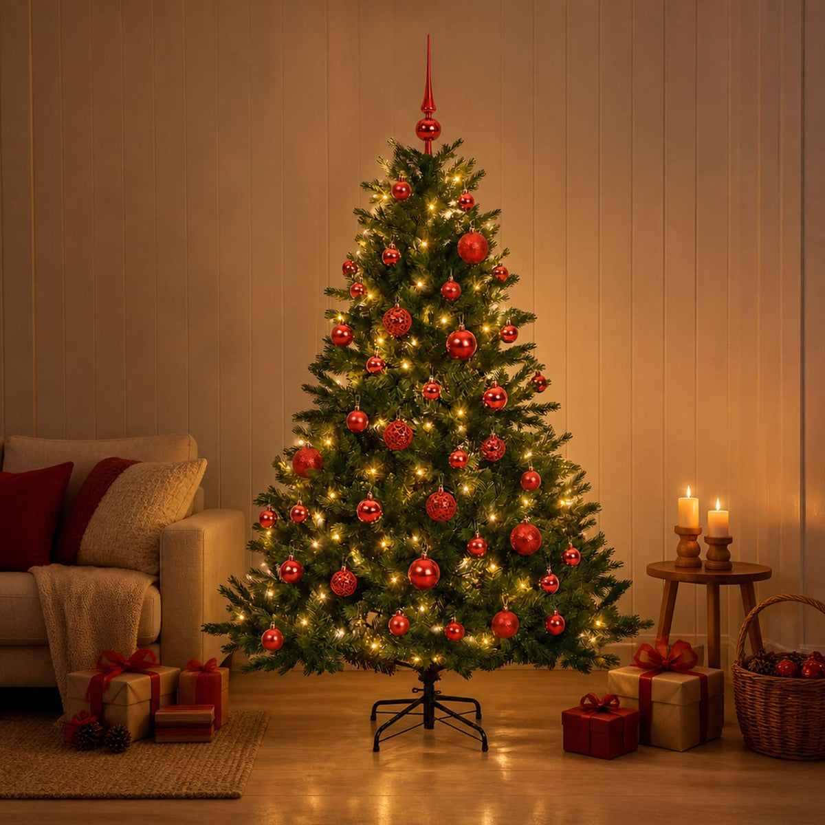 vidaXL Artificial Christmas Tree with Bauble 120 cm 150 LEDs