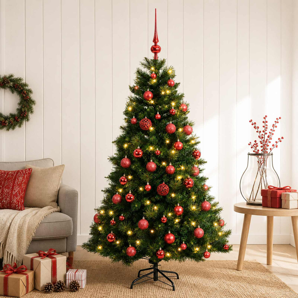 vidaXL Artificial Christmas Tree with Bauble 120 cm 150 LEDs