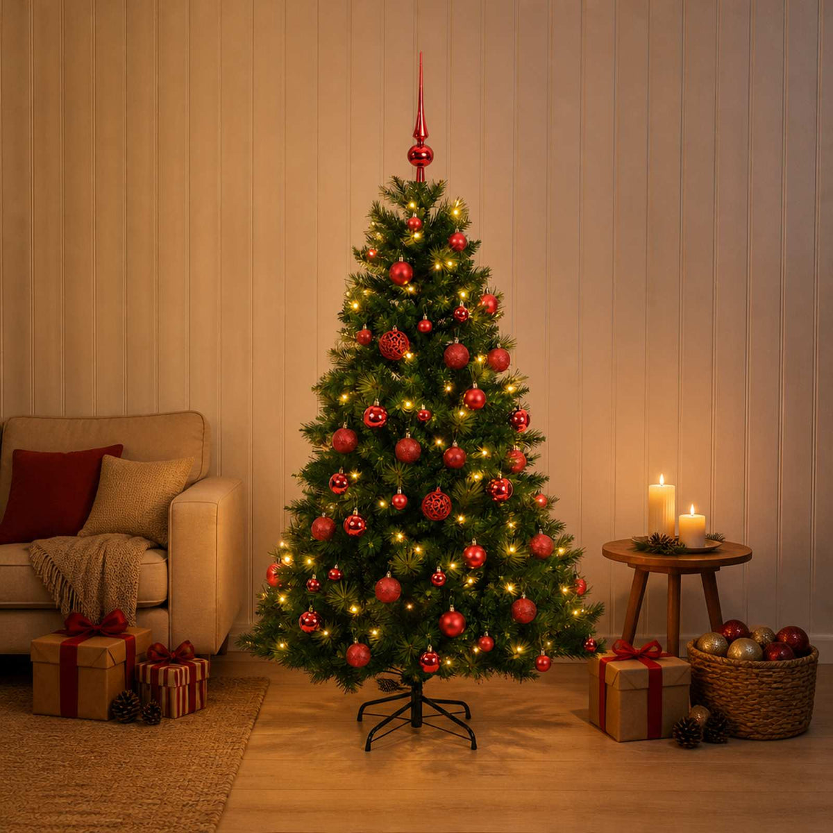 vidaXL Artificial Christmas Tree with Bauble 150 cm 150 LEDs