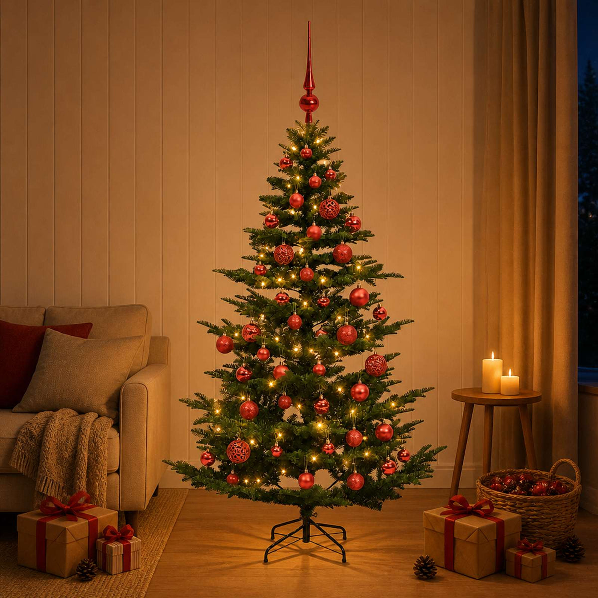 vidaXL Artificial Christmas Tree with Bauble 120 cm 150 LEDs