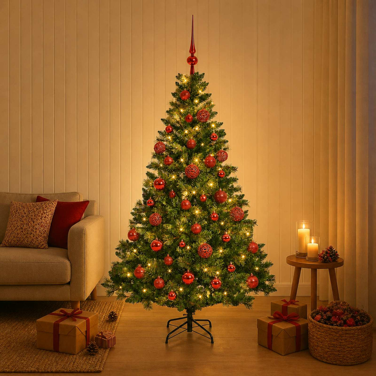 vidaXL Artificial Christmas Tree with Bauble 150 cm 150 LEDs