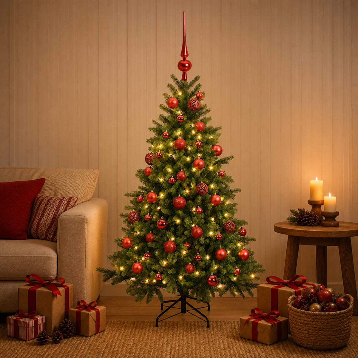 vidaXL Artificial Christmas Tree with Bauble 150 cm 150 LEDs