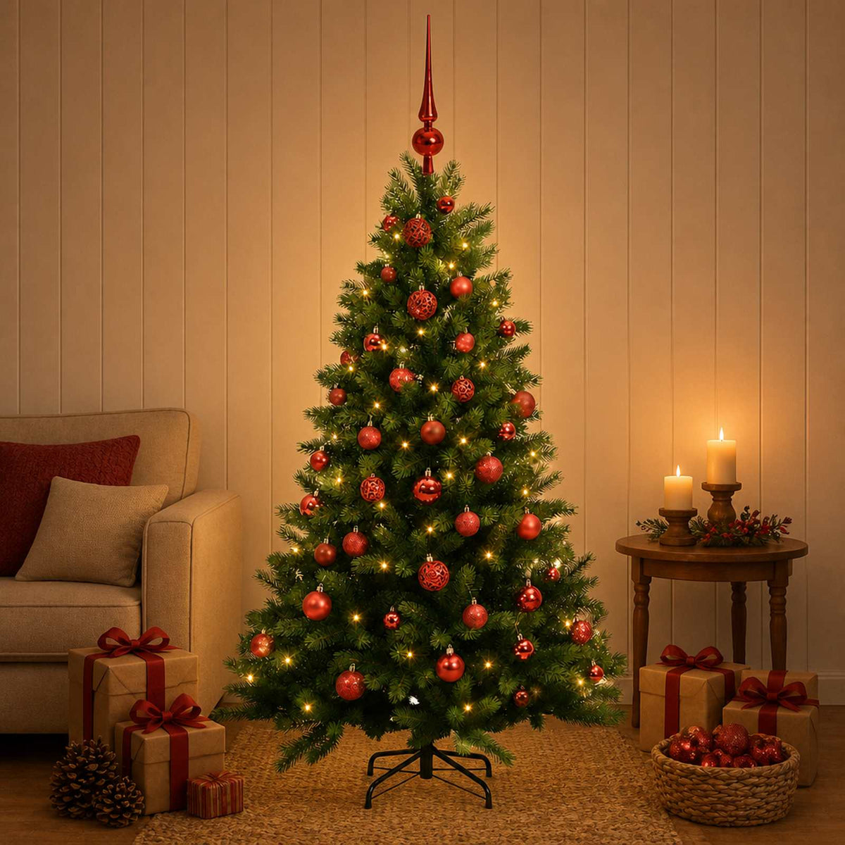 vidaXL Artificial Christmas Tree with Bauble 150 cm 150 LEDs