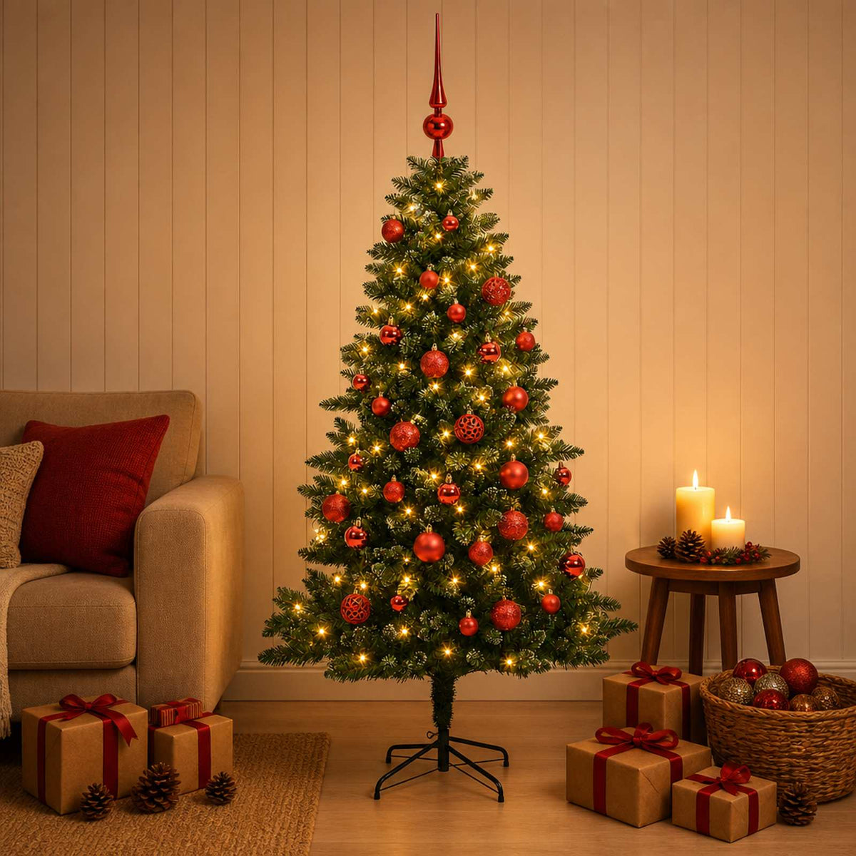 vidaXL Artificial Christmas Tree with Bauble 120 cm 150 LEDs