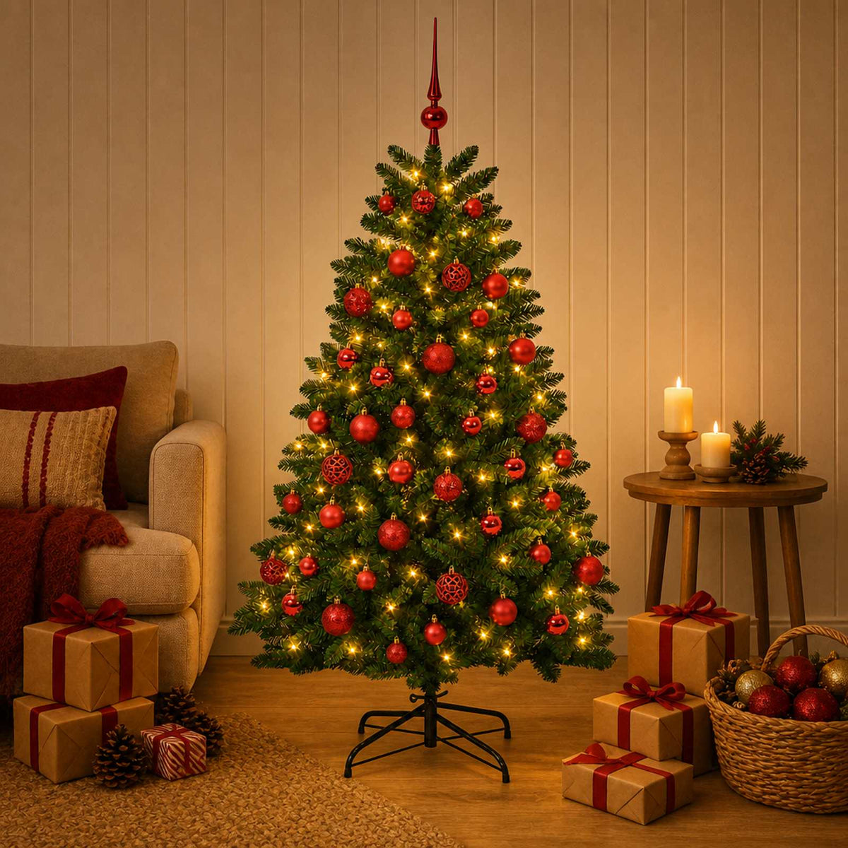 vidaXL Artificial Christmas Tree Mid-green with Bauble 150 cm 150 LEDs