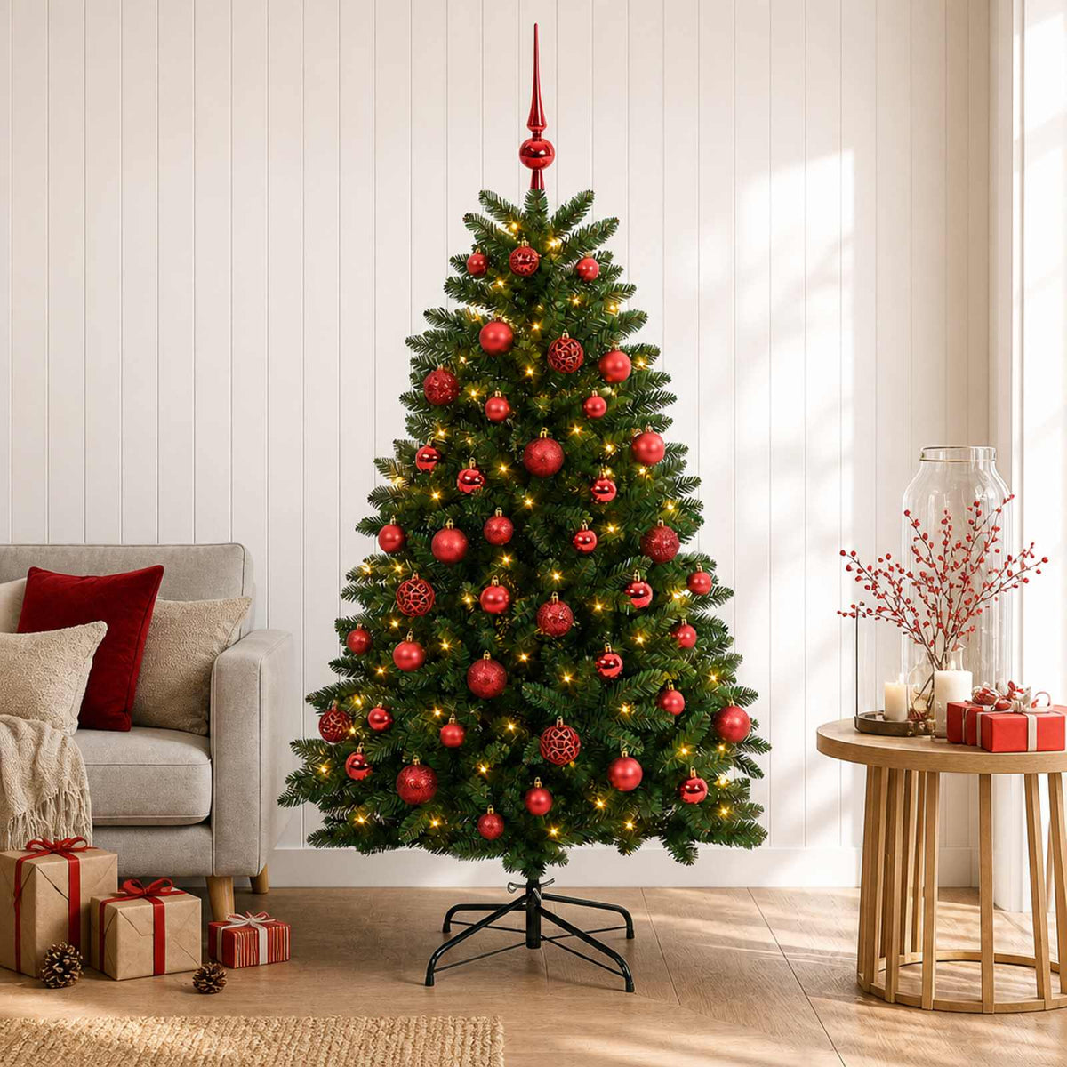 vidaXL Artificial Christmas Tree Mid-green with Bauble 150 cm 150 LEDs