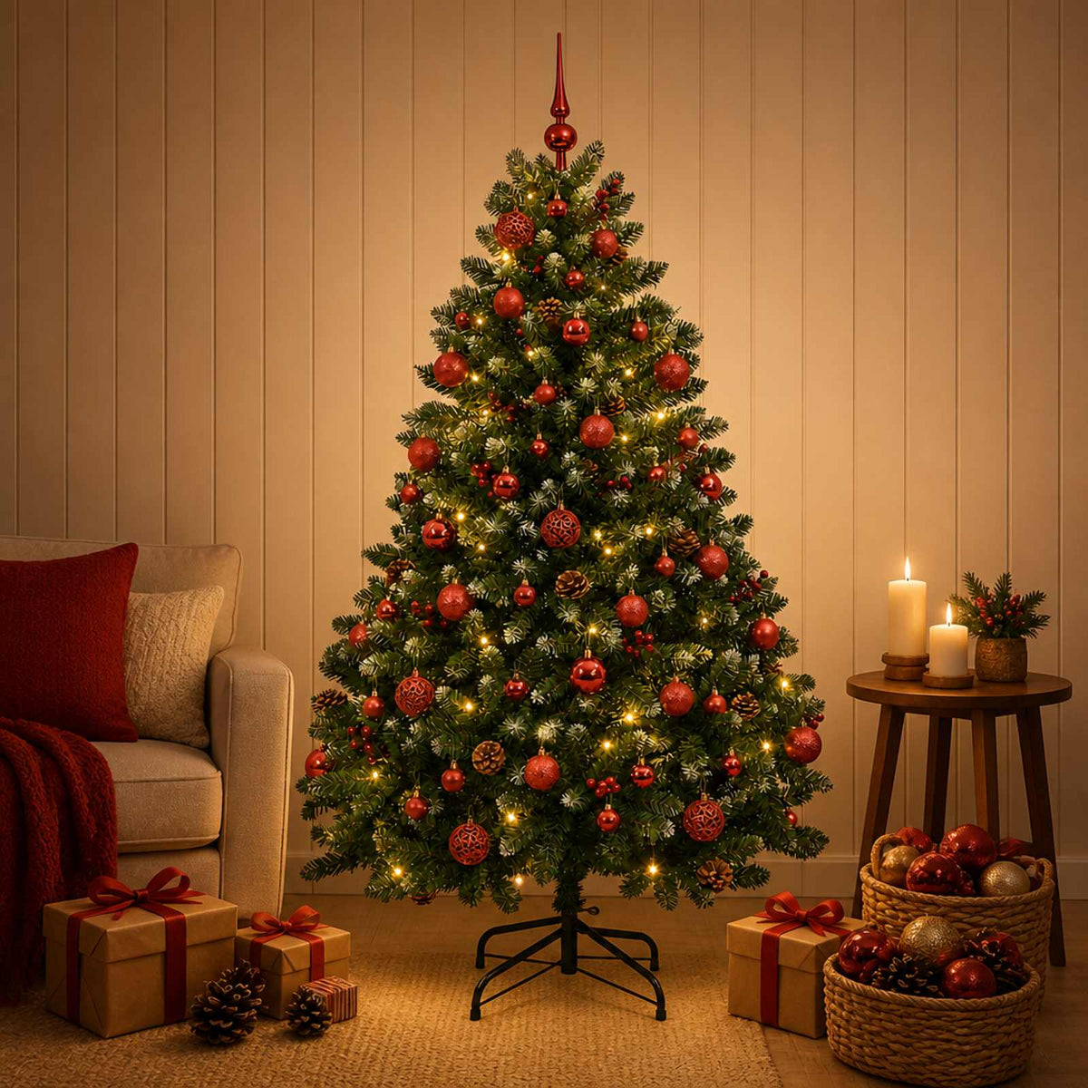 vidaXL Artificial Christmas Tree Green with Bauble 150 cm 150 LEDs
