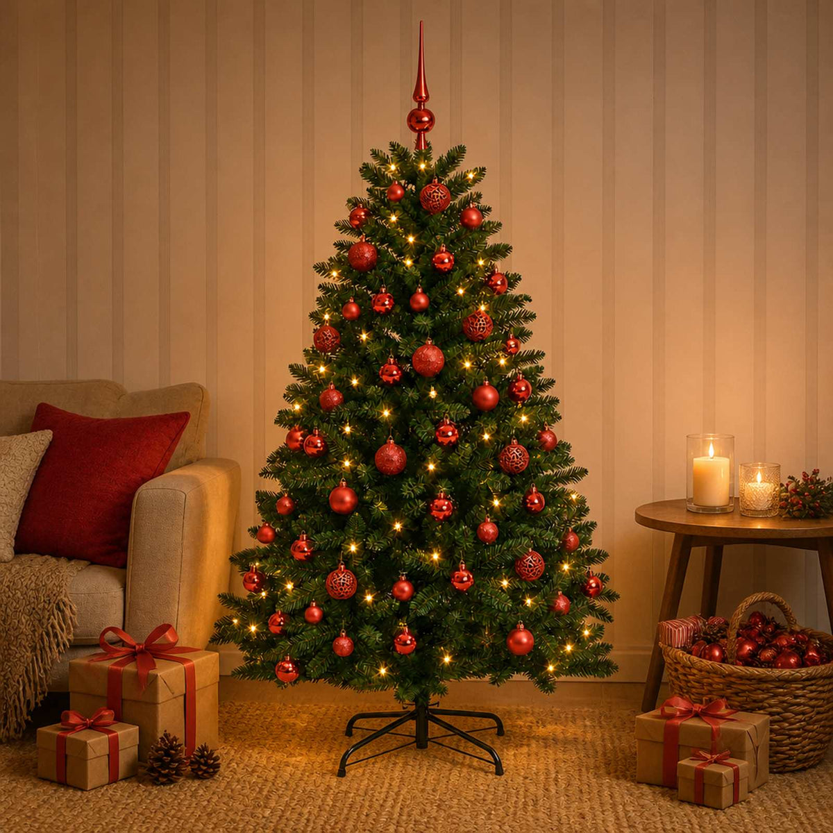 vidaXL Artificial Christmas Tree Mid-green with Bauble 180 cm 300 LEDs