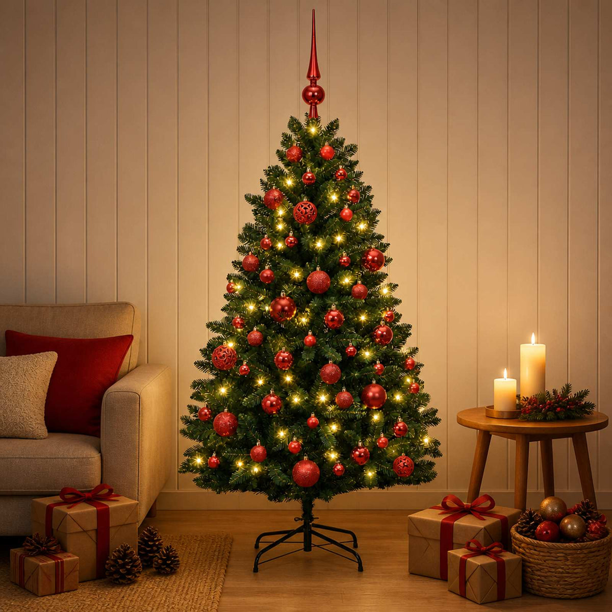 vidaXL Artificial Christmas Tree, Dark Green, with Baubles 120 cm
