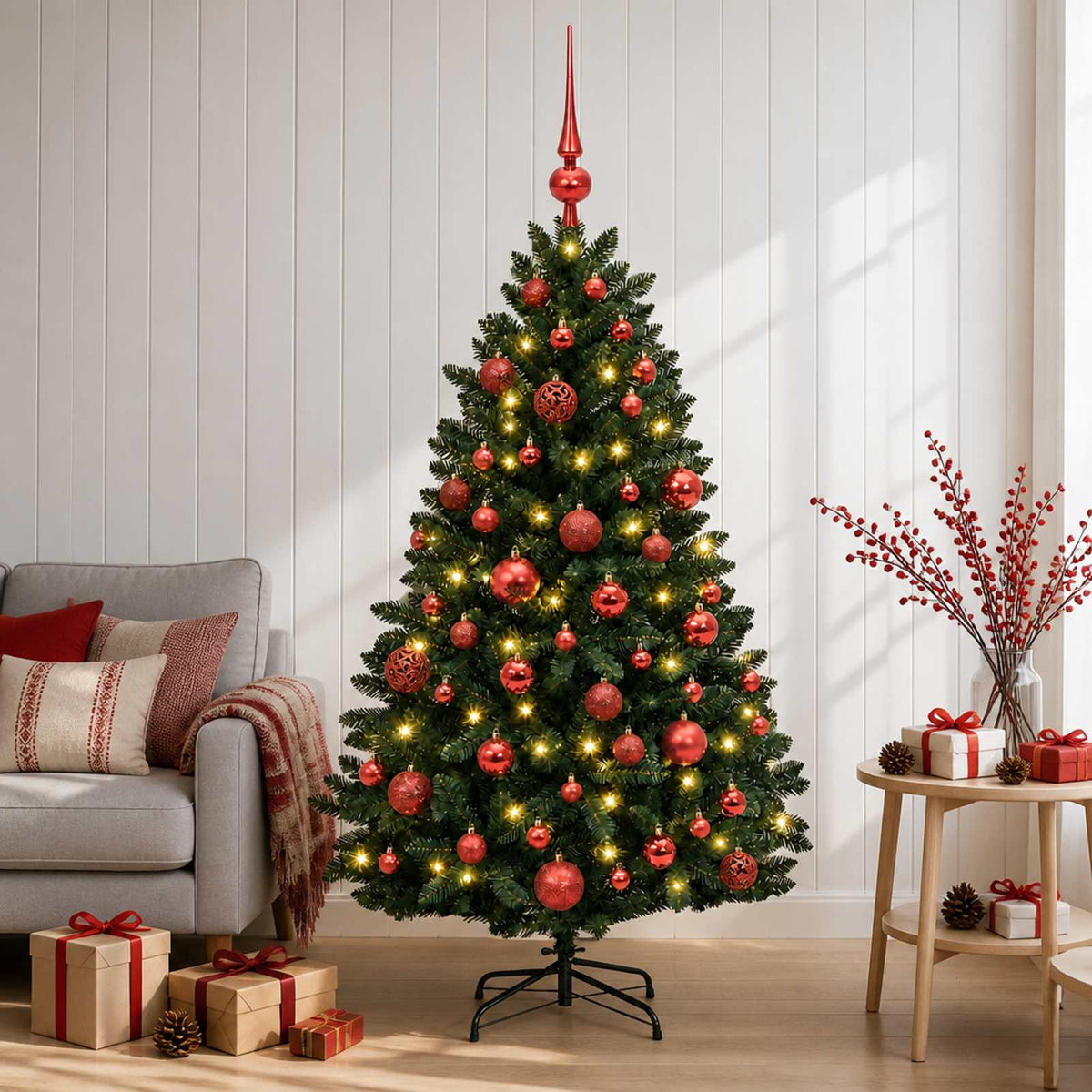 vidaXL Artificial Christmas Tree, Dark Green, with Baubles 120 cm