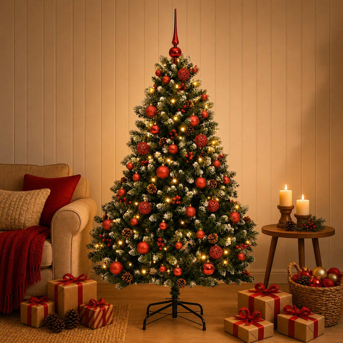 vidaXL Artificial Christmas Tree Green with Baubles 180 cm 300 LEDs