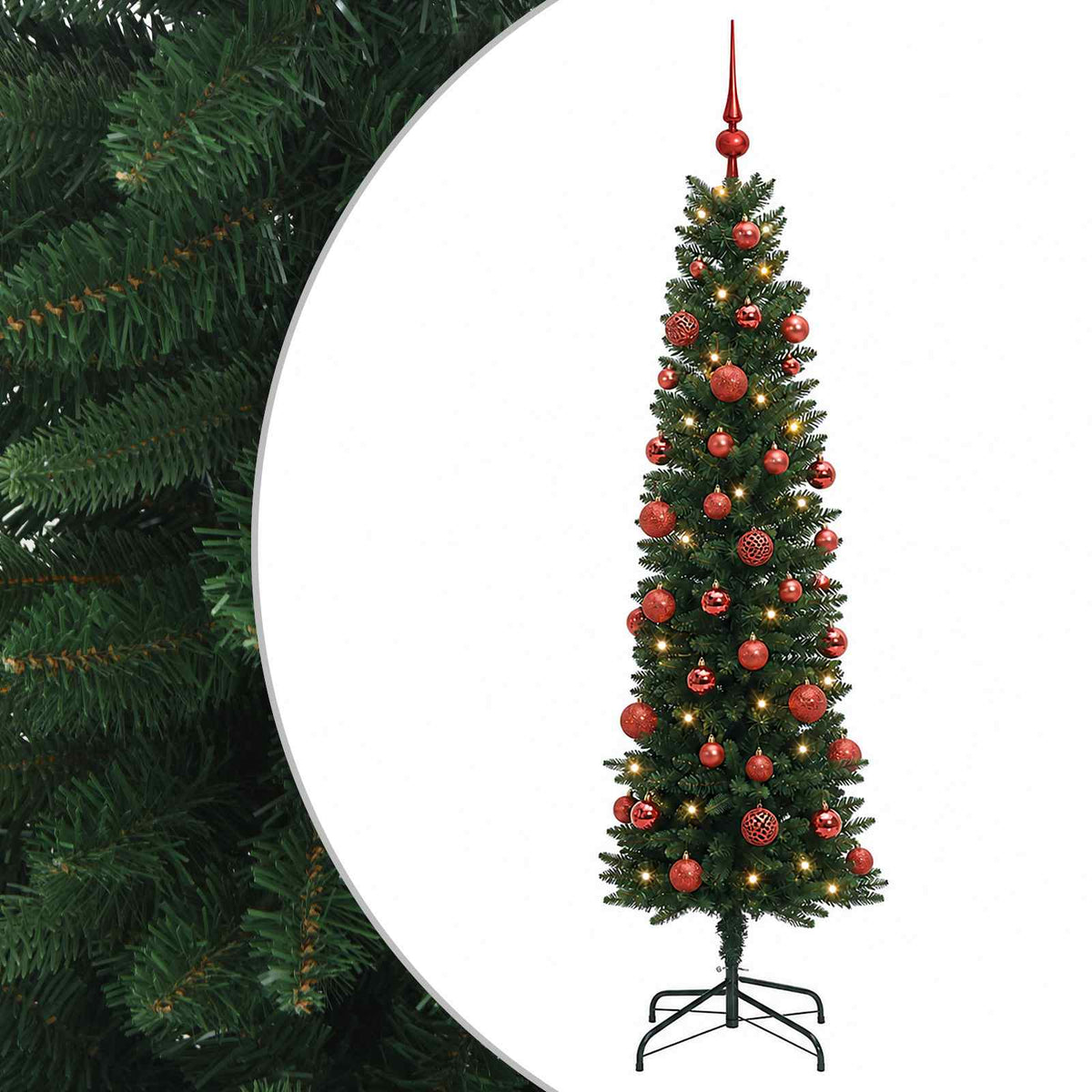 vidaXL Artificial Slim Christmas Tree with Bauble 120 cm 150 LEDs