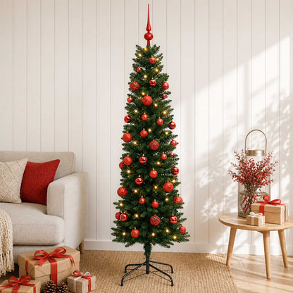 vidaXL Artificial Slim Christmas Tree with Bauble 120 cm 150 LEDs