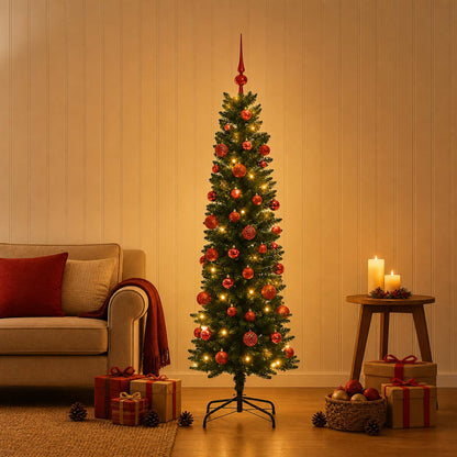 vidaXL Artificial Slim Christmas Tree with Bauble 120 cm 150 LEDs