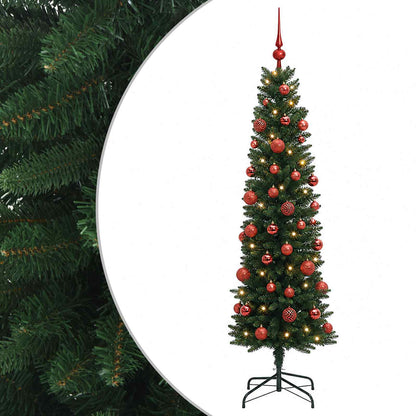 vidaXL Artificial Slim Christmas Tree with Bauble 150 cm 150 LEDs