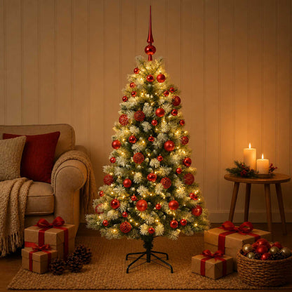 vidaXL Artificial Hinged Christmas Tree with Baubles 120 cm 150 LEDs