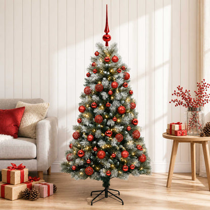 vidaXL Artificial Hinged Christmas Tree with Baubles 120 cm 150 LEDs