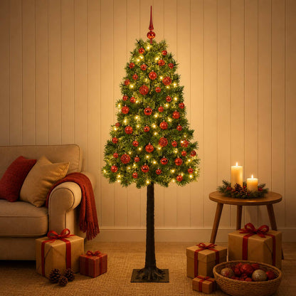vidaXL Artificial Hinged Christmas Tree with Baubles 150 cm 150 LEDs