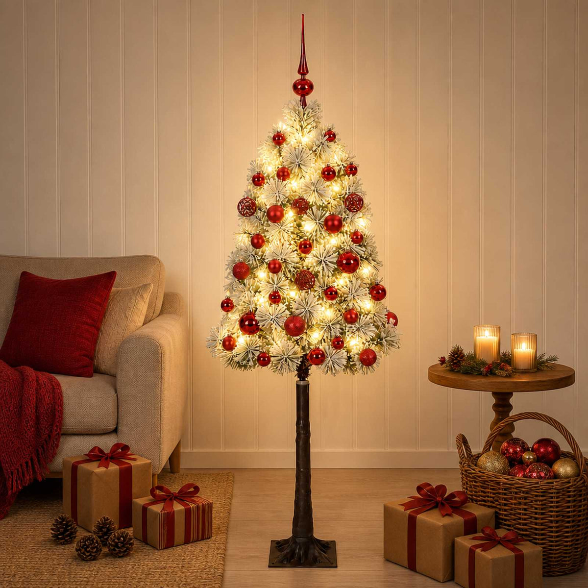 vidaXL Artificial Hinged Christmas Tree with Baubles 180 cm 300 LEDs