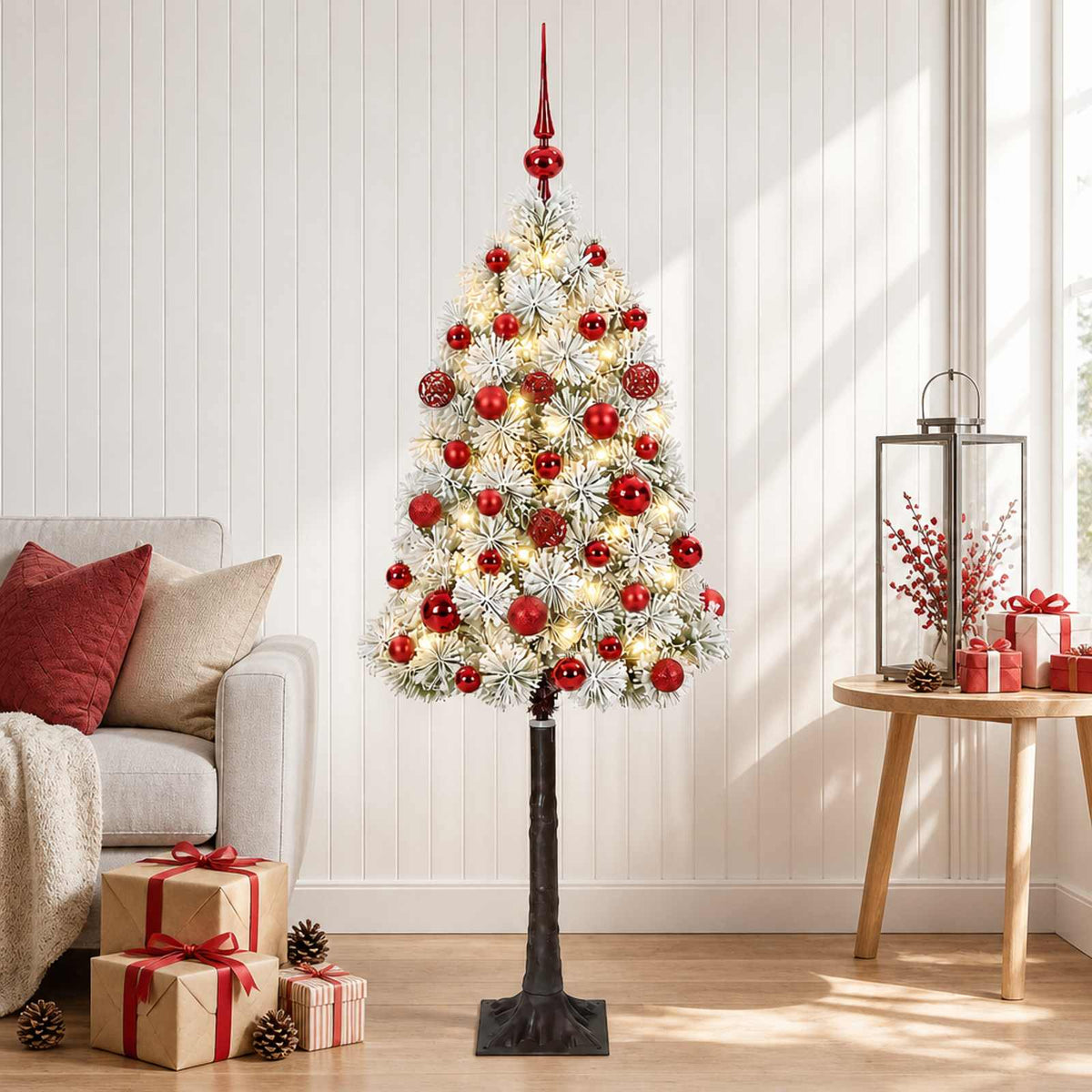 vidaXL Artificial Hinged Christmas Tree with Baubles 180 cm 300 LEDs
