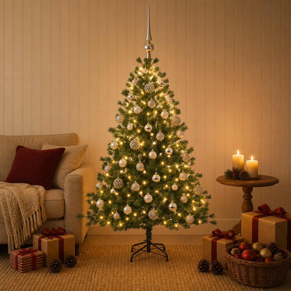 vidaXL Artificial Christmas Tree with Bauble 120 cm 150 LEDs