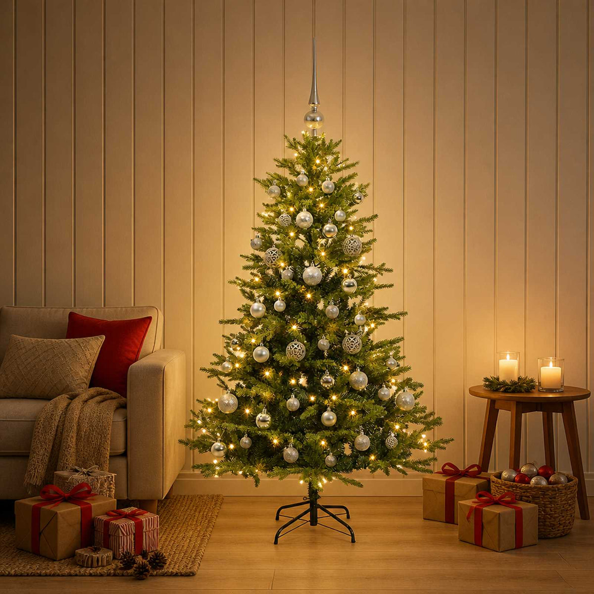 vidaXL Artificial Christmas Tree with Bauble 120 cm 150 LEDs