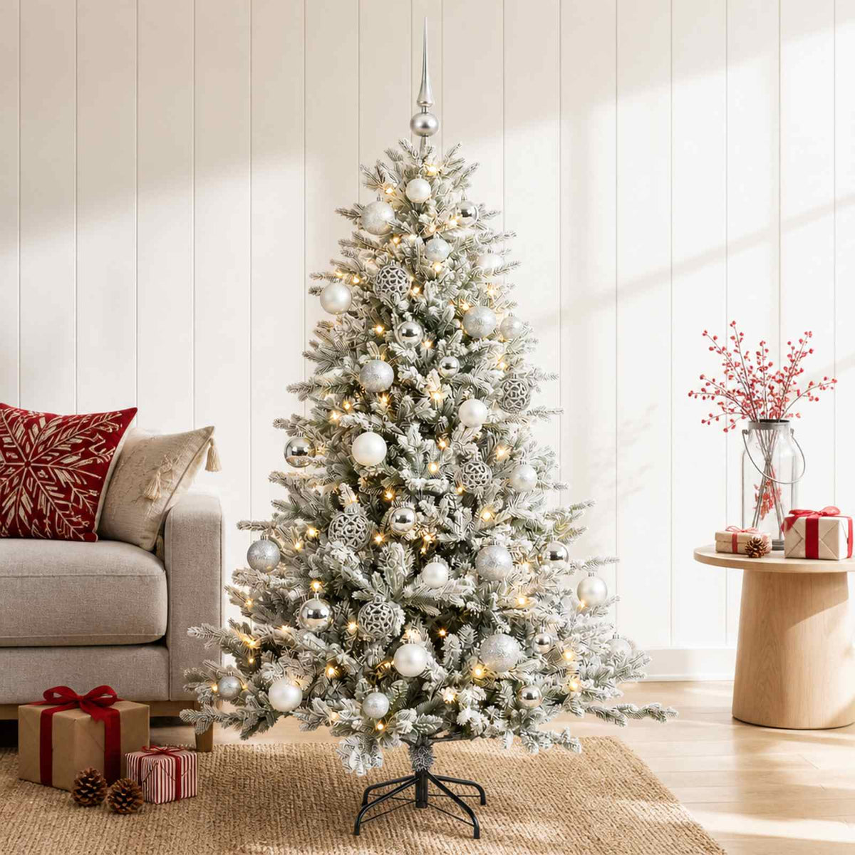 vidaXL Artificial Christmas Tree with Bauble 120 cm 150 LEDs