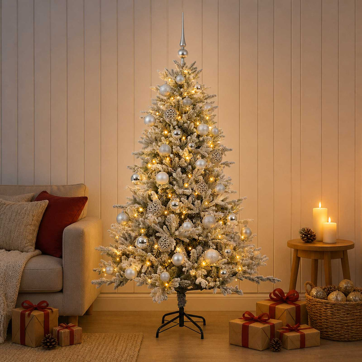 vidaXL Artificial Christmas Tree with Bauble 120 cm 150 LEDs