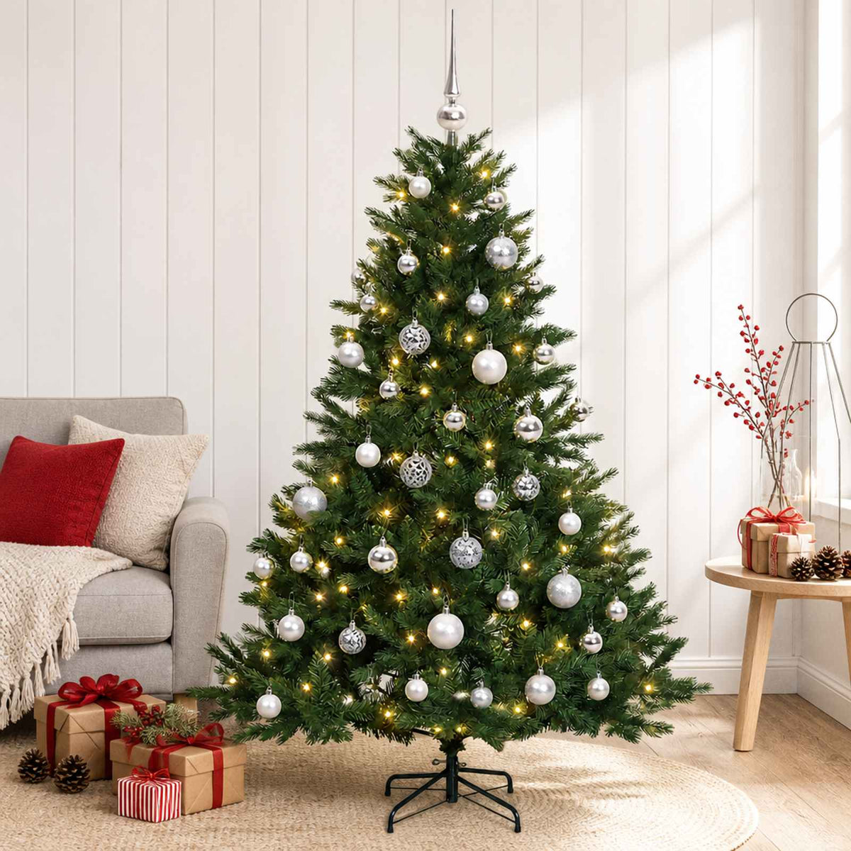 vidaXL Artificial Christmas Tree with Bauble 120 cm 150 LEDs