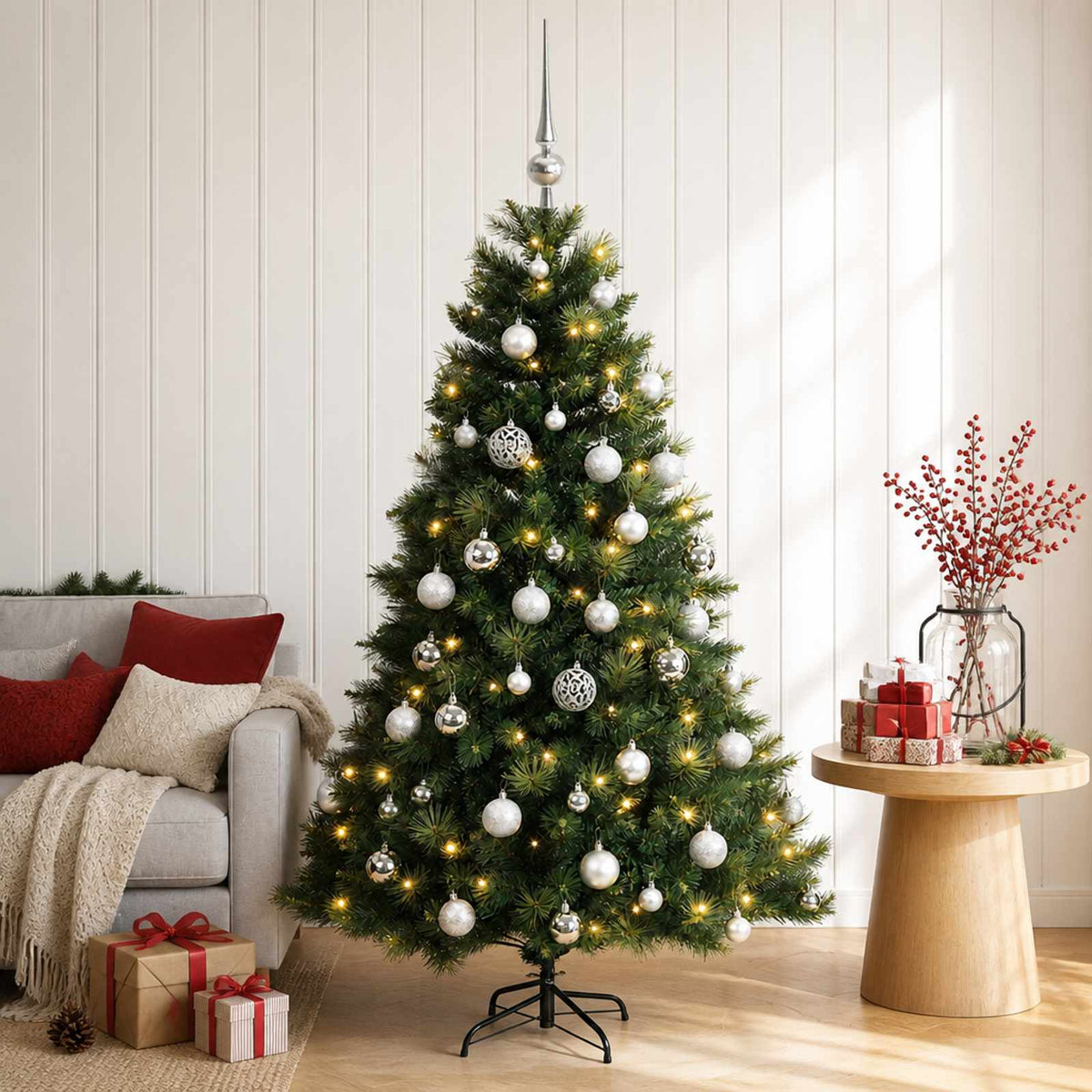 vidaXL Artificial Christmas Tree with Bauble 120 cm 150 LEDs