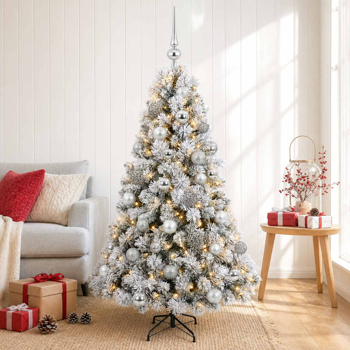 vidaXL Artificial Christmas Tree with Bauble 120 cm 150 LEDs