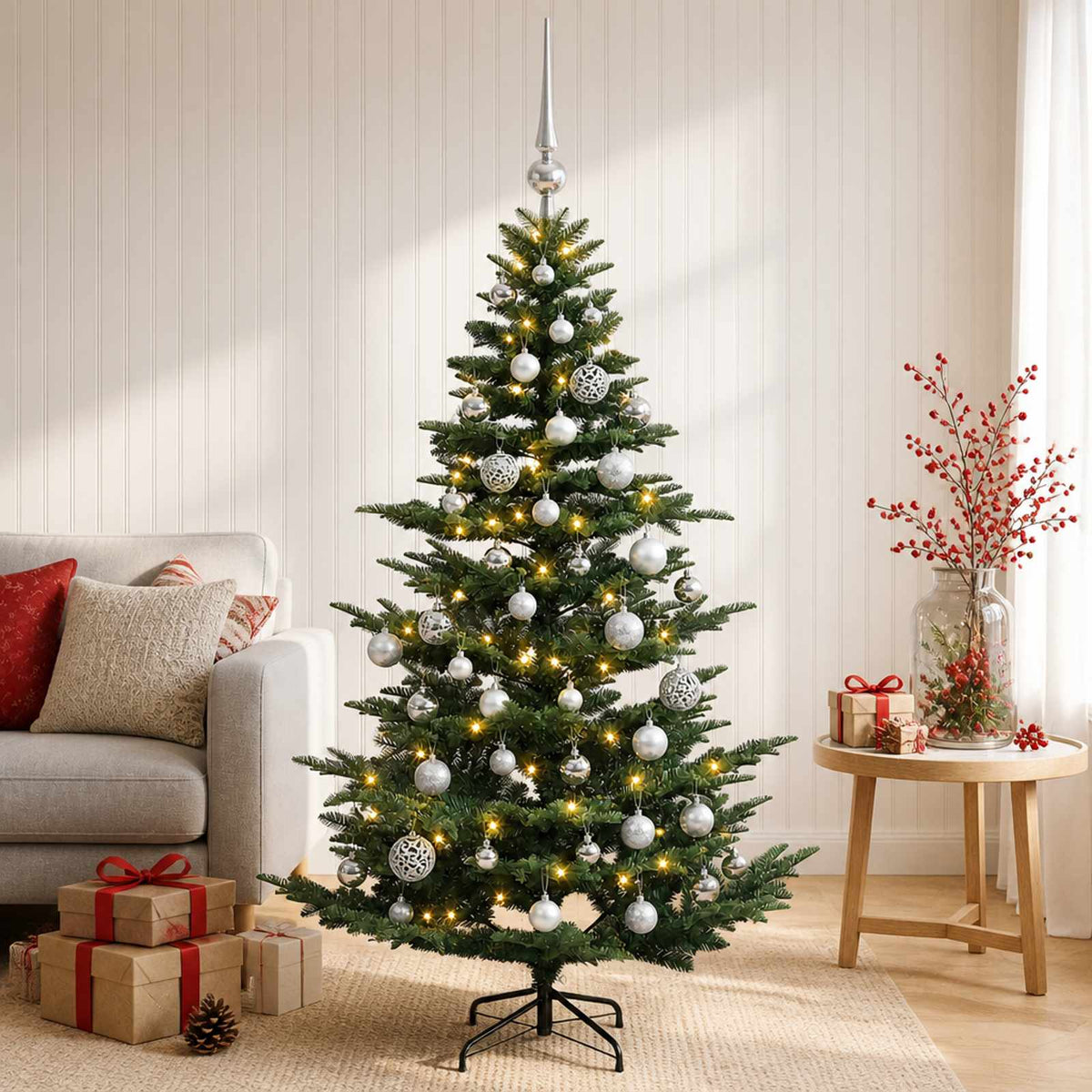 vidaXL Artificial Christmas Tree with Bauble 120 cm 150 LEDs