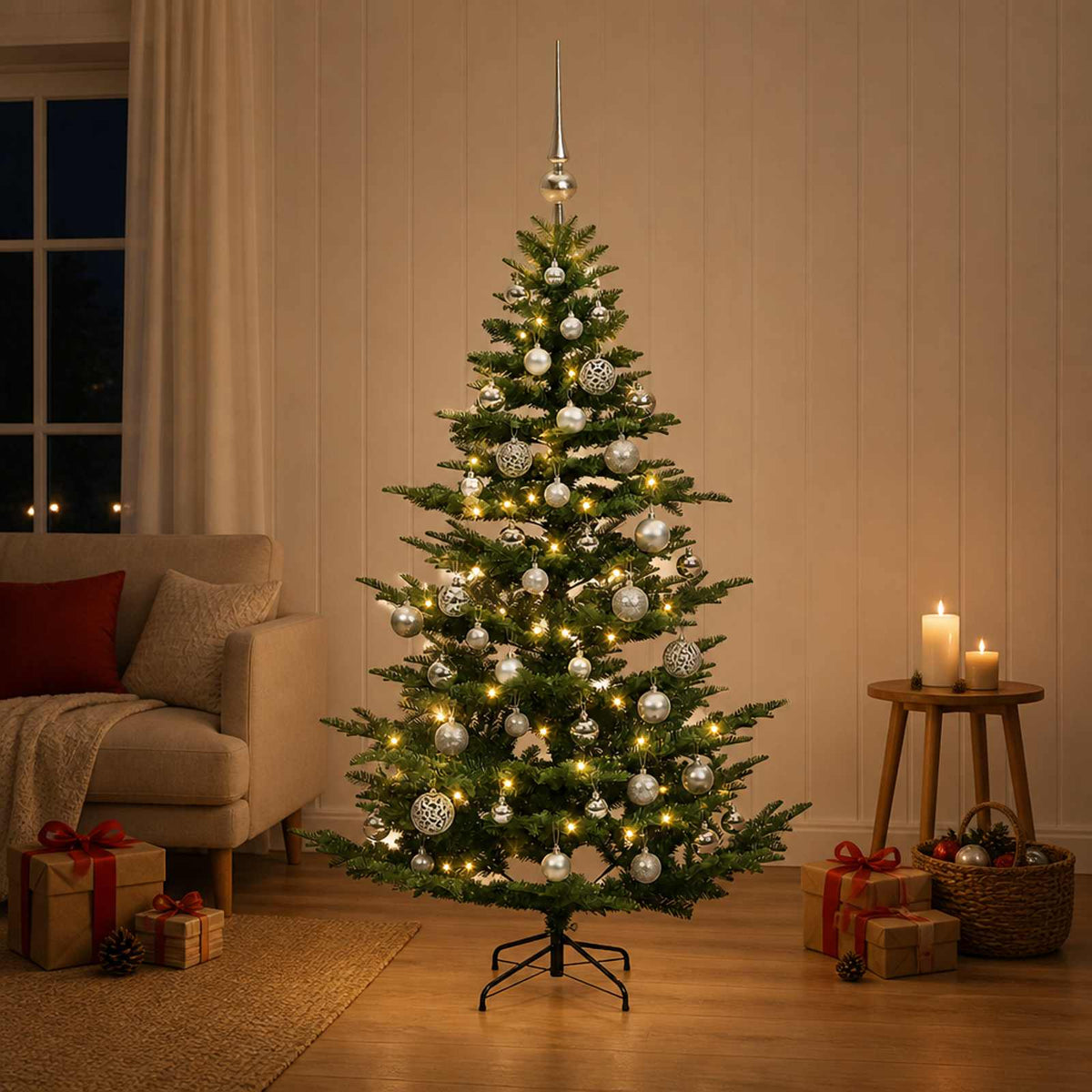 vidaXL Artificial Christmas Tree with Bauble 120 cm 150 LEDs
