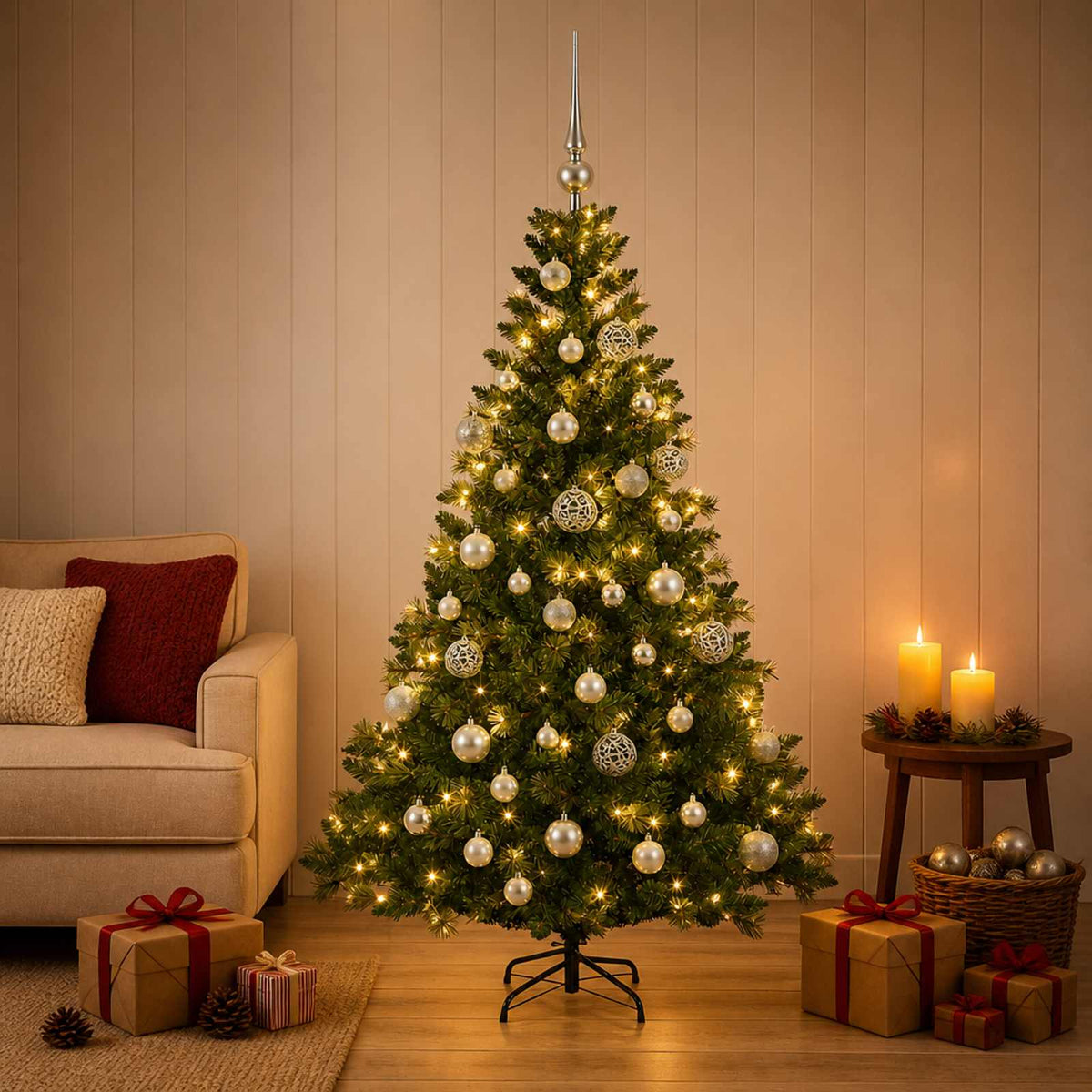 vidaXL Artificial Christmas Tree with Bauble 150 cm 150 LEDs