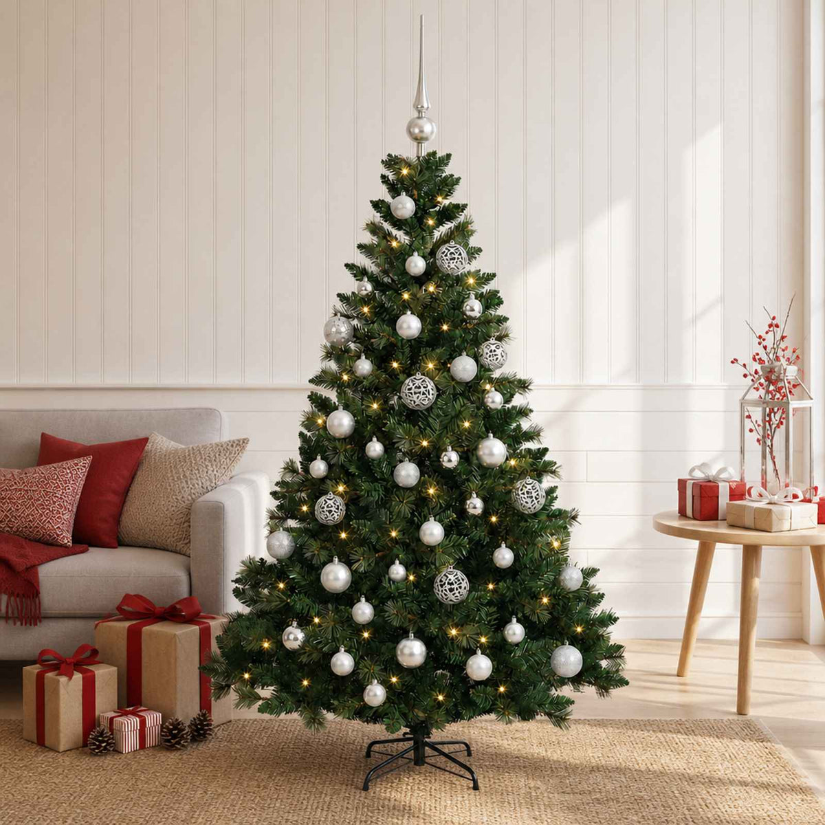 vidaXL Artificial Christmas Tree with Bauble 150 cm 150 LEDs