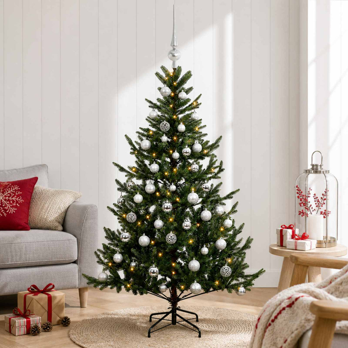 vidaXL Artificial Christmas Tree with Bauble 120 cm 150 LEDs