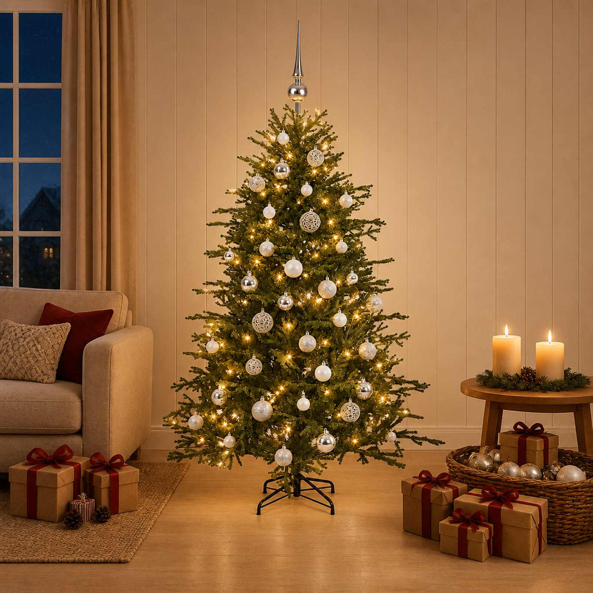 vidaXL Artificial Christmas Tree with Bauble 120 cm 150 LEDs