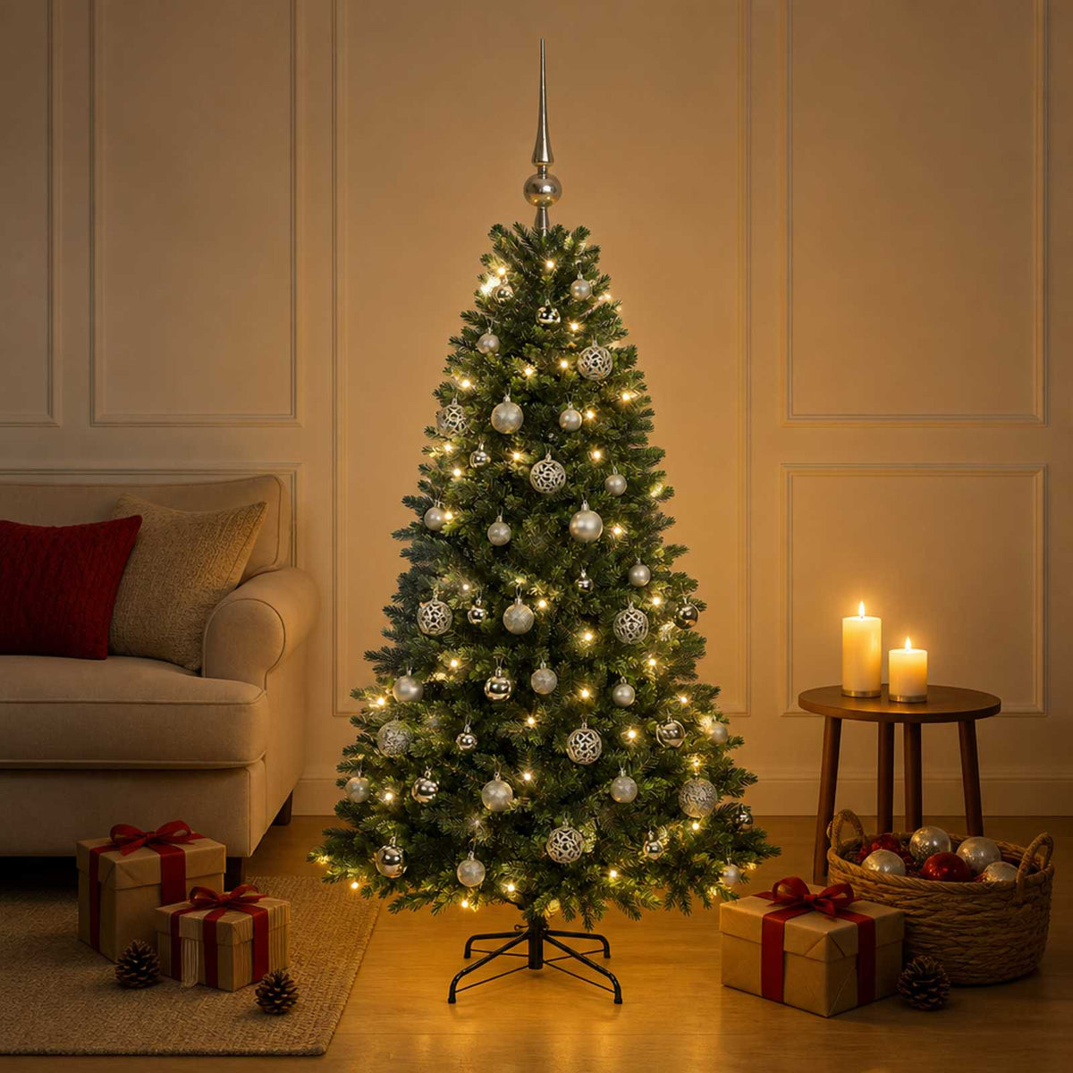 vidaXL Artificial Christmas Tree with Bauble 120 cm 150 LEDs